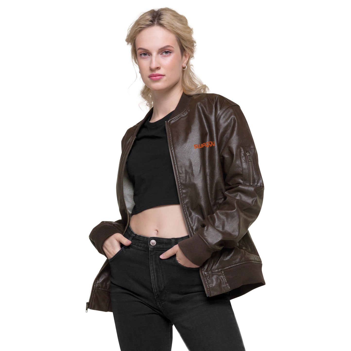 Faux Leather Bomber Jacket | Threadfast Apparel 395J